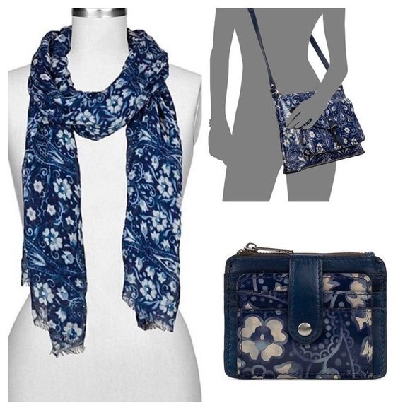 Patricia Nash Kirby leather crossbody wallet/scarf Italian Folklore blue print